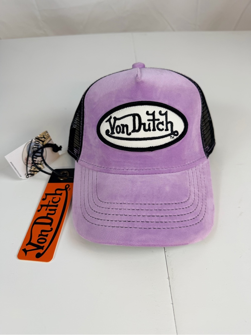Von Dutch Plum Dust Velvet Trucker Hat NWT Y2K